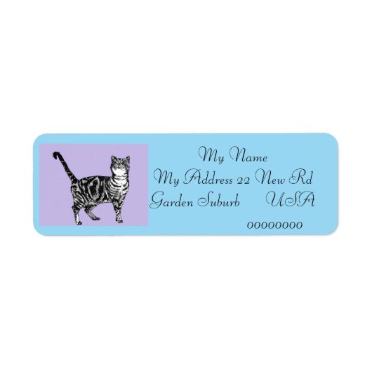 Tabby Cat Blue en Paarse Return Address Labels (Voorkant)