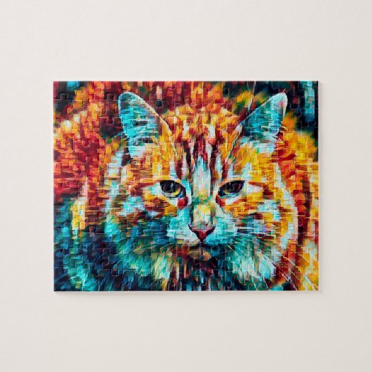 Tabby Cat Boho Orange Blue Colorful Hippie Legpuzzel (Horizontaal)