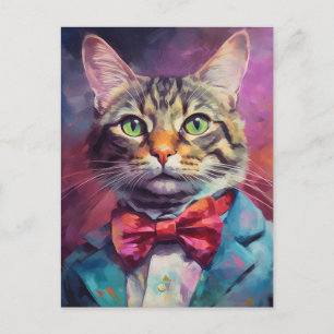 TABBY CAT BOW STROPDAS PAK KUNST BRIEFKAART