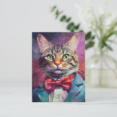 TABBY CAT BOW STROPDAS PAK KUNST BRIEFKAART (Staand voorkant)