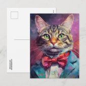 TABBY CAT BOW STROPDAS PAK KUNST BRIEFKAART (Voorkant / Achterkant)