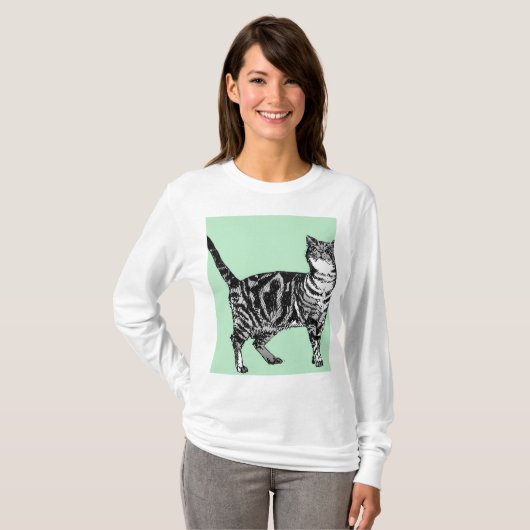 Tabby Cat cat art Long Hoeve T-shirt (Voorkant volledig)