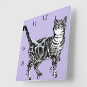 Tabby Cat Cats Art Animal Pastel Paars Lavender Vierkante Klok (Hoek)