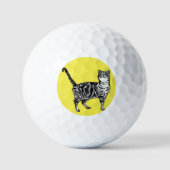 Tabby cat Cats Black White Waterverf Vader vader Golfballen (Voorkant)