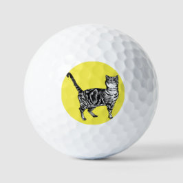 Tabby cat Cats Black White Waterverf Vader vader Golfballen