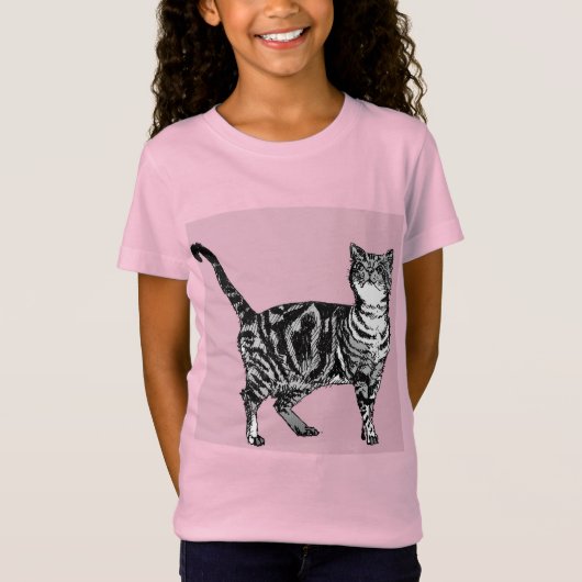 Tabby Cat cats Cute Whimsical Pink Girls T Shirt (Voorkant)