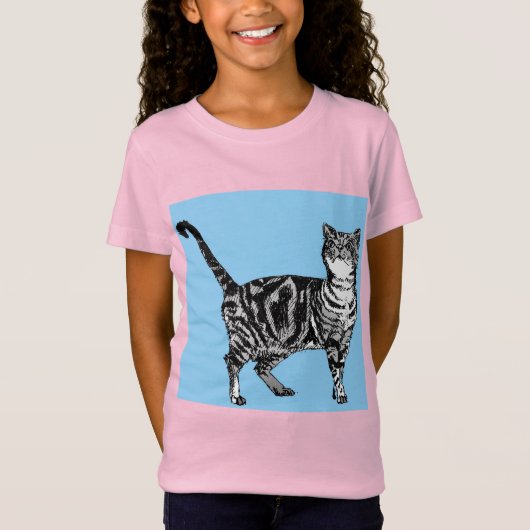 Tabby Cat cats Cute Whimsical Pink Girls T Shirt (Voorkant)