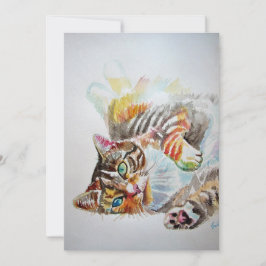 Tabby Cat Cats Painting Birthday Invitation Kaart