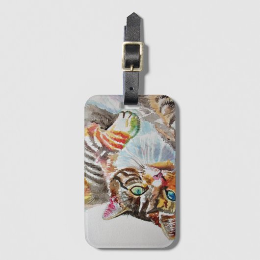 Tabby Cat cats pet art Waterverf Dames Wallet Bagagelabel (Voorkant (verticaal))