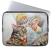 Tabby Cat cats pet art Waterverf Dames Wallet Laptop Sleeve (Voorkant)