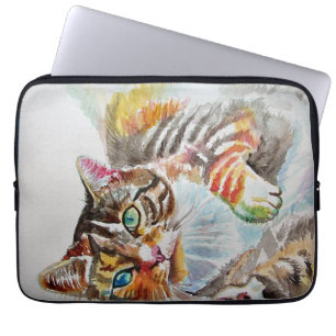 Tabby Cat cats pet art Waterverf Dames Wallet Laptop Sleeve