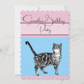 Tabby Cat Cats Roze blauwe verjaardag Uitnodiging (Voorkant)