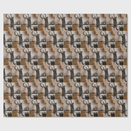 Tabby Cat Changing the Time On a Clock Cadeaupapier (Vlak)