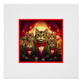 Tabby Cat Christmas Choir Perfect Poster