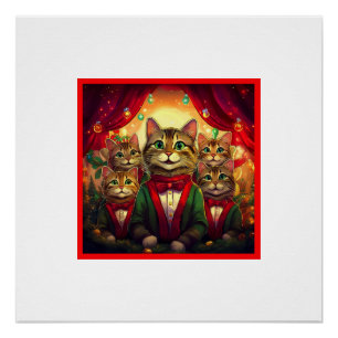 Tabby Cat Christmas Choir Perfect Poster