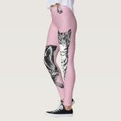 Tabby Cat Cool Animal Black & Baby Roze Leggings (Links)