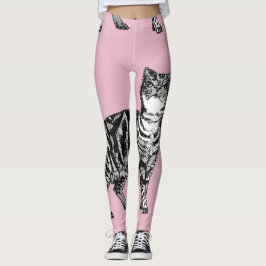 Tabby Cat Cool Animal Black & Baby Roze Leggings
