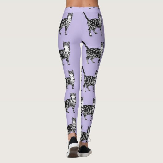Tabby Cat Cool Animal Black en Puple Leggings (Achterkant)
