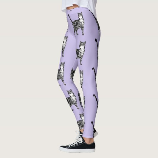 Tabby Cat Cool Animal Black en Puple Leggings (Links)