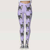 Tabby Cat Cool Animal Black en Puple Leggings (Voorkant)