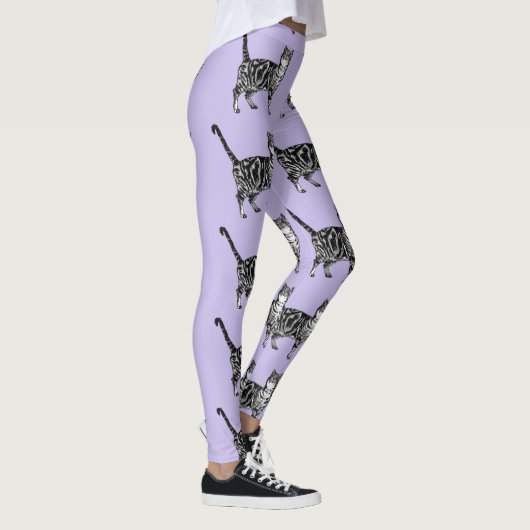 Tabby Cat Cool Animal Black en Puple Leggings (Rechts)