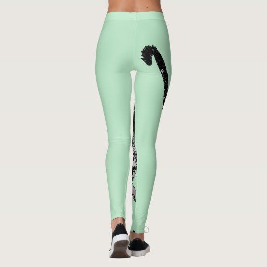 Tabby Cat Cool Animal Black & Mint Green Leggings (Achterkant)