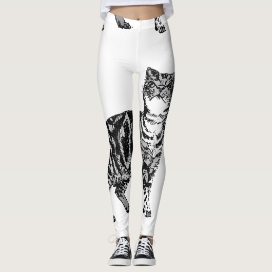 Tabby Cat Cool Animal Black & White Leggings (Voorkant)