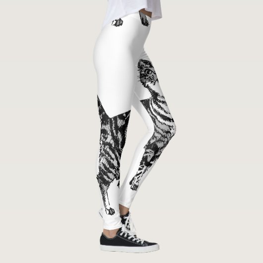 Tabby Cat Cool Animal Black & White Leggings (Rechts)