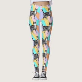Tabby Cat Cool Animal Pastel Harelquin Leggings