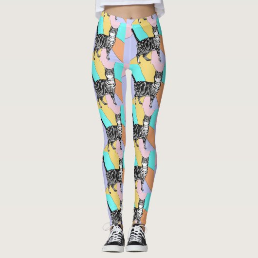 Tabby Cat Cool Animal Pastel Harelquin Leggings (Voorkant)