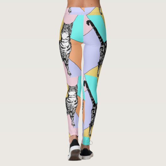 Tabby Cat Cool Animal Pastel Harlequin Leggings (Achterkant)