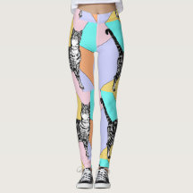 Tabby Cat Cool Animal Pastel Harlequin Leggings