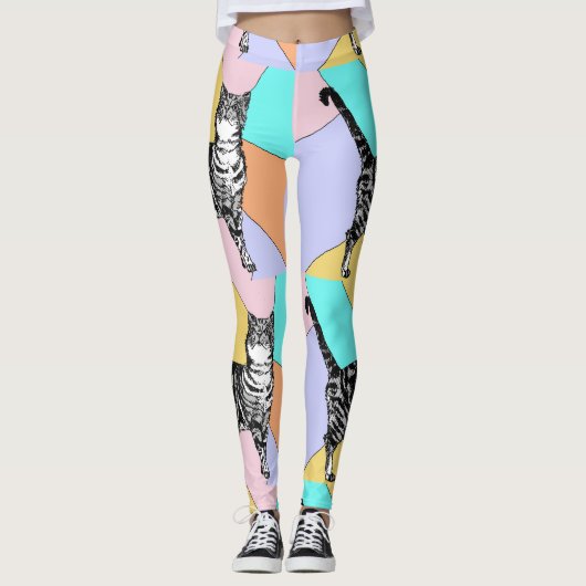 Tabby Cat Cool Animal Pastel Harlequin Leggings (Voorkant)