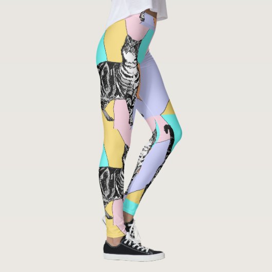 Tabby Cat Cool Animal Pastel Harlequin Leggings (Rechts)