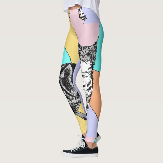 Tabby Cat Cool Animal Pestel Harlequin Leggings (Links)
