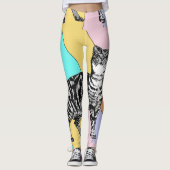 Tabby Cat Cool Animal Pestel Harlequin Leggings (Voorkant)