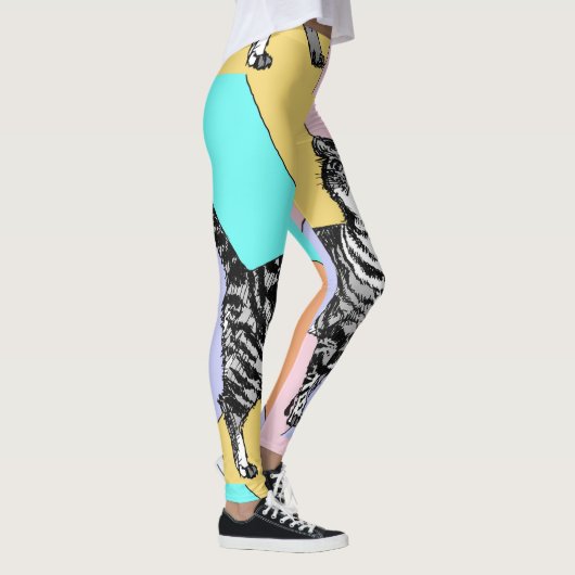 Tabby Cat Cool Animal Pestel Harlequin Leggings (Rechts)