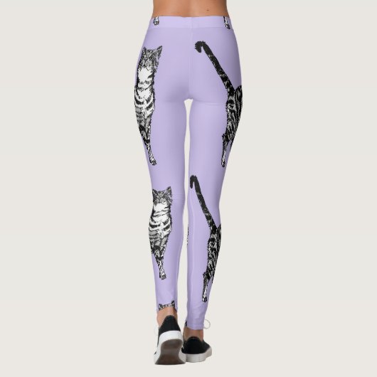 Tabby Cat Cool Animal Zwart en Puple Leggings (Achterkant)