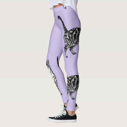 Tabby Cat Cool Animal Zwart en Puple Leggings (Links)