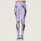 Tabby Cat Cool Animal Zwart en Puple Leggings (Voorkant)