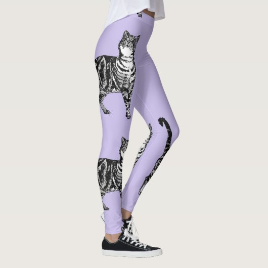 Tabby Cat Cool Animal Zwart en Puple Leggings (Rechts)