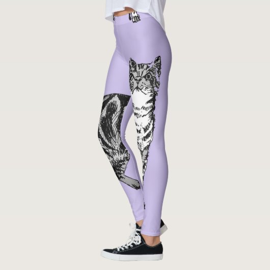 Tabby Cat Cool Animal Zwart en Puple Leggings (Links)