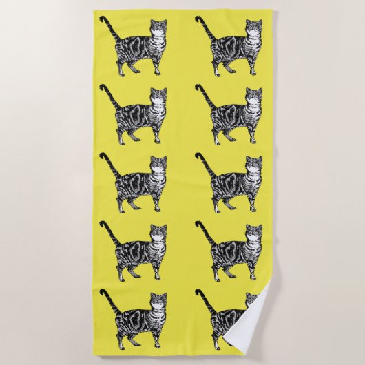 Tabby Cat Cute  Geel Kinder Katten Waterverf Strandlaken (Voorkant)