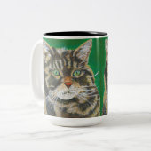 Tabby Cat, Cute Kat Mok Two Toned Green Brown (Voorkant links)