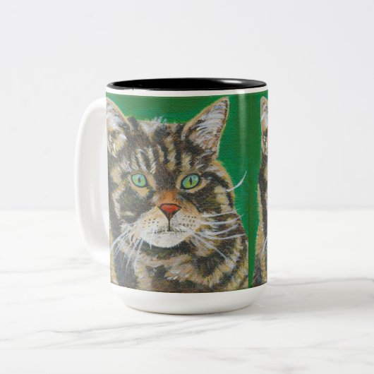 Tabby Cat, Cute Kat Mok Two Toned Green Brown (Voorkant links)