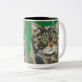 Tabby Cat, Cute Kat Mok Two Toned Green Brown (Voorkant rechts)