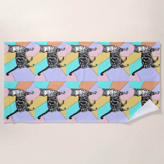 Tabby Cat Cute  Paarse Girls Waterverf Strandlaken (Voorkant)