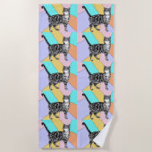 Tabby Cat Cute  Paarse Girls Waterverf Strandlaken (Voorkant)