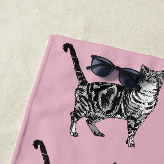 Tabby Cat Cute  Roze Girls Waterverf Strandlaken (In situ)