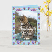 Tabby Cat Cute Striped Cats floral Birthday Card Kaart (Gele Bloem)
